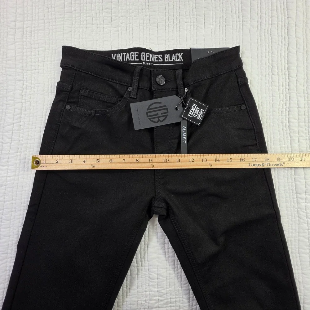 VGB Vintage Genes Black Mens 28x30 Slim Fit French Terry Stretch Denim Jeans